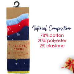 Kids Cotton Rich Novelty Christmas Design Socks 3 Pairs Snow