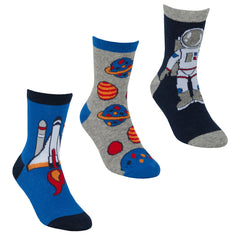 Boys Novelty Navy Astro Design Socks 3 Pairs