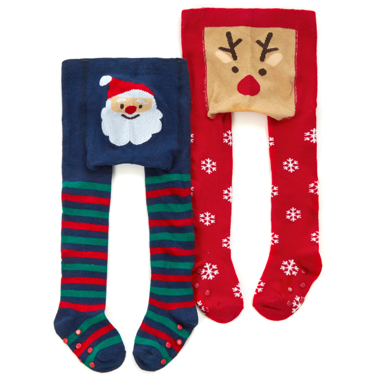 Baby Girls Christmas Tights With Grippers Santa Reindeer