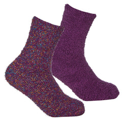 Girls 2 Pairs Fluffy Cosy Chunky Glitter Socks Purple