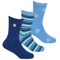 Girls Bee Floral Bee Novelty Bamboo Socks 3 Pairs Blue