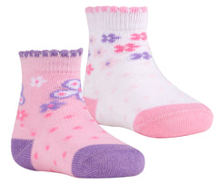 Baby Girls Booties Frilly Ankle Socks 2 Pairs Pink Flowers