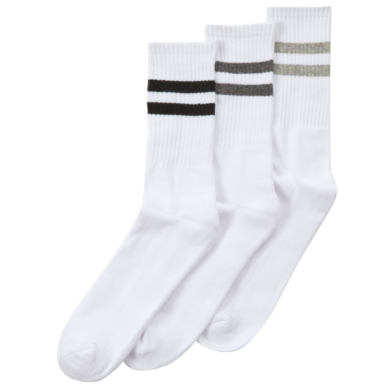 Mens Cotton Rich Sport Socks 3 Pairs White with Grey Stripe