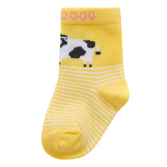 Baby Girl's Cotton Rich Animal Patterned Socks 3 Pairs - Cow