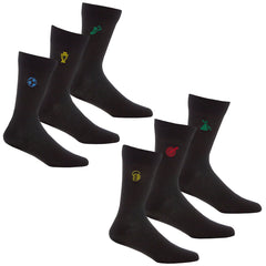 Mens 6 Pairs Bamboo Gentle Grip Socks Game Embroidered
