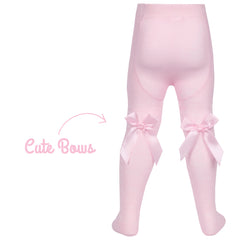 Baby Girls Tights With Cute Satin Bows 1 Pair Pink