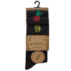 Mens 3 Pairs Bamboo Gentle Grip Socks Game Embroidered
