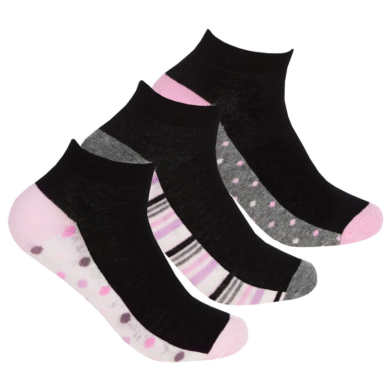 Ladies Trainer Liner Low Cut Socks Pastel Polka Dot 3 Pairs