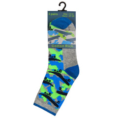 Boys Camo Skateboard Print Socks 3 Pairs Green Camo