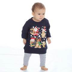 Baby Christmas Long Sleeved Sweatshirt With Cuffed Hems Navy