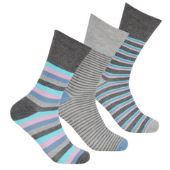 Womens Bamboo Viscose Anti Bacterial Socks Grey Striped 3 Pairs