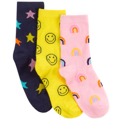 Girls Novelty Cotton Rich Crew Dogs Rainbow Funky Mid Calf Socks