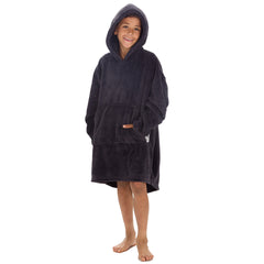 Boys Charcoal Plain Oversized Blanket Plush Fleece Hoodie with Pockets