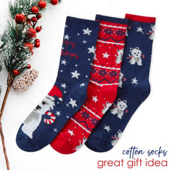 Womens Cotton Rich Novelty Christmas Design Socks 3 Pairs Stars