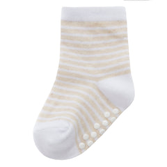 Baby's Cotton Rich Stripe Patterned Socks with Grippers 3 Pairs - Cream
