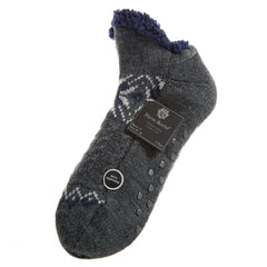 Mens Fluffy Low Cut Sherpa Fleece Slipper Socks with Non Slip Grippers Grey