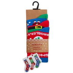 Girls Boys Unisex 3 Pairs Novelty Christmas Design Socks Red