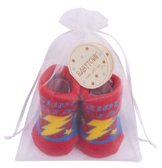 Newborn Baby Socks Boys Booties With Cute Organza Gift Bag Red