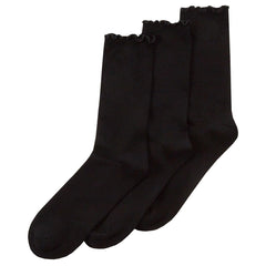Womens Plain Black Bamboo Crew Socks Ruffle Ripple Top Mid Calf Socks Size UK 4-8