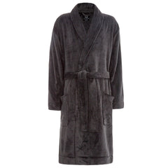 Mens Flannel Fleece Dressing Gown Classic Robe M-2XL Grey