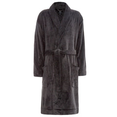 Mens Flannel Fleece Dressing Gown Classic Robe 3XL 4XL 5XL Grey