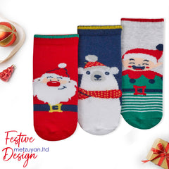 Babies Cotton Rich Novelty Christmas Design Socks 3 Pairs Santa