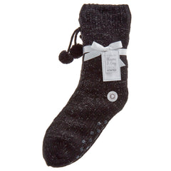 Womens Cable Lounge Socks with Grippers Warm Chunky Black