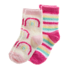 Baby Girls Fluffy Bed Socks Snuggle Fleece Cosy Winter Socks Unicorn Rainbow 2 Pairs