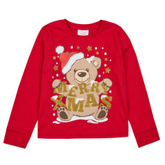 Kids Christmas Long Sleeved Teddy Pyjamas Family Lounge Sets Red