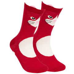 Womens Animals Cute Funny Odd Novelty Socks 1 Pair Cat Red