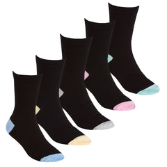 Girls Contrast Toe & Heel Socks Black 5 Pairs - Pastel