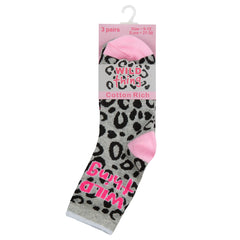 Girls Novelty Printed Crew Socks Grey- 3 Pairs