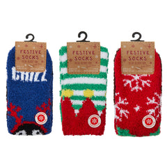 Womens Warm Fluffy Christmas Festive Design Bed Winter Socks