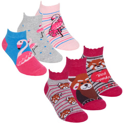 Girls Ankle Socks Flamingo Red Panda 6 Pairs