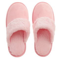 Womens Suede Furry Warm Mule Slippers Pink