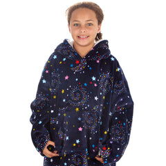 Girls Celestial Print Oversized Blanket Plush Fleece Hoodie with Pockets