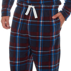 Mens Microfleece Long-Sleeved Pyjamas Checked Design Lounge Sets Navy