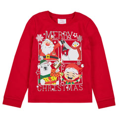 Kids Christmas Long Sleeved Merry Pyjamas Family Lounge Sets Red