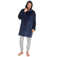 Mens Fleece Longline Oversized Hoodie One Size Navy