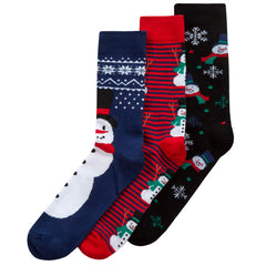 Mens Cotton Rich Novelty Christmas Design Socks 3 Pairs Navy