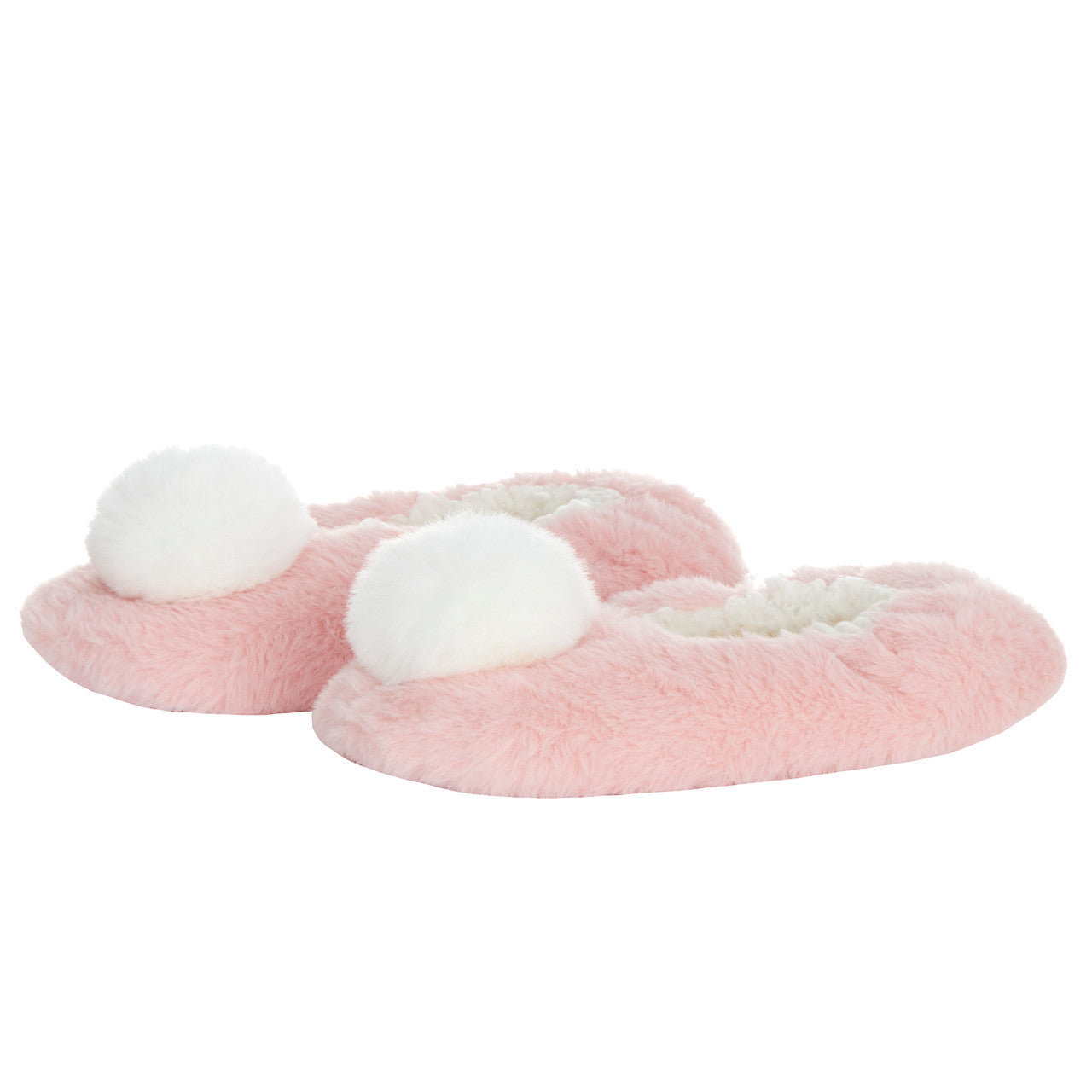 Womens Fluffy Ballerina Pom Pom Slippers Pink