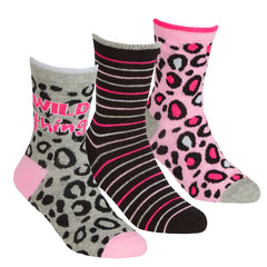 Girls Novelty Printed Crew Socks Grey- 3 Pairs