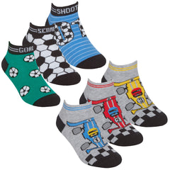 Boys Trainer Liner Low Cut Socks Football Racing Car 6 Pairs