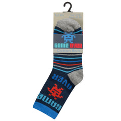 Boys Novelty Gaming Designer Socks 3 Pairs Blue Game Over