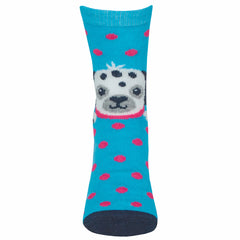 Girls Novelty Funny Dog Puppy Printed Socks 3 Pairs Pink Dog