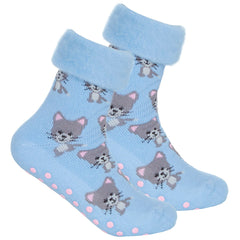 Womens Bed Socks With Anti Slip Grippers Mouse 1 Pair - Blue