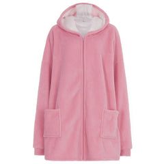 Womens Fleece Borg lining Sherpa Zipped Poncho Hoodie One Size Pink