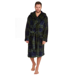 Mens Flannel Fleece Dressing Gown Classic Hooded Robe 3XL 4XL 5XL Green