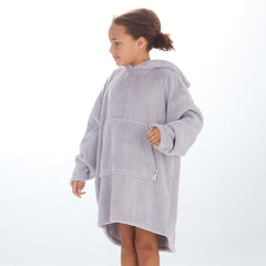 Girls Silver Grey Plain Oversized Blanket Plush Fleece Hoodie with Pockets