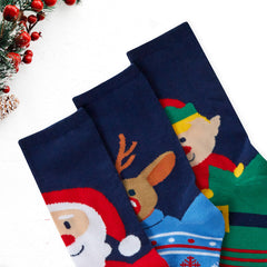 Womens Cotton Rich Novelty Christmas Design Socks 3 Pairs Santa